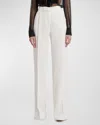 Alberta Ferretti Pleated Straight-leg Canvas Trousers In Ivory