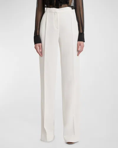 Alberta Ferretti Pleated Straight-leg Canvas Trousers In Ivory