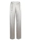 Alberta Ferretti High-waisted Satin Trousers With Pleats And Side Zip In Gray