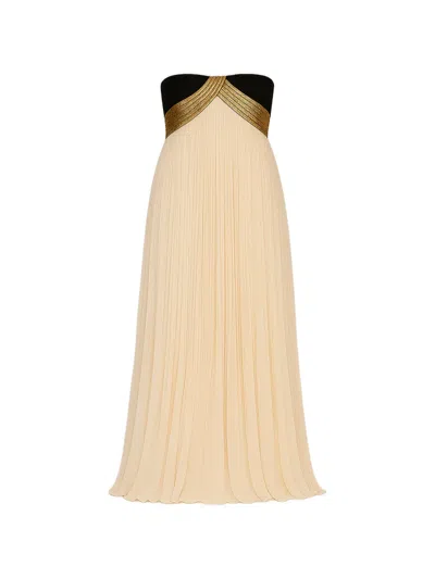 Alberta Ferretti Pleated Strapless Maxi Dress In Multi
