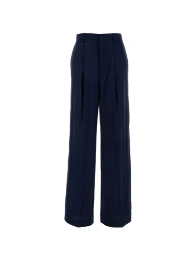 Alberta Ferretti Women Navy Blue Satin Wide-leg Pant In Black