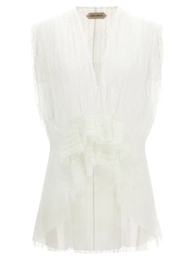 Alberta Ferretti Pleated Tulle With Asymmetrical Knot Tank Top In White