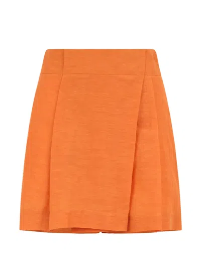 Alberta Ferretti Pleated Wrap Mini Skirt In Orange