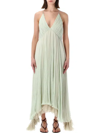 Alberta Ferretti Plissé Chiffon Maxi Dress In Green