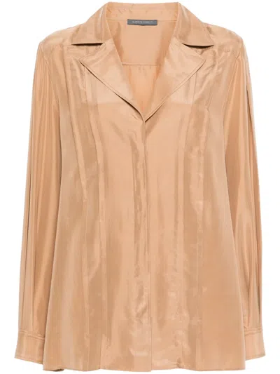 Alberta Ferretti Plissé-details Silk Shirt In Brown