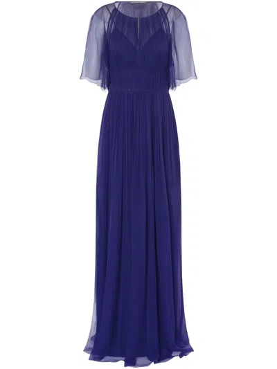 Alberta Ferretti Plissé Maxi Dress In ブルー