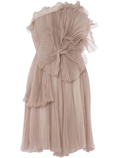 Alberta Ferretti Plissé Mini Dress In Neutrals