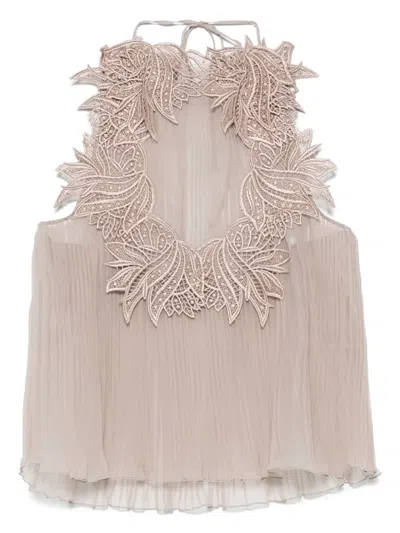 Alberta Ferretti Plissé Top In Neutrals