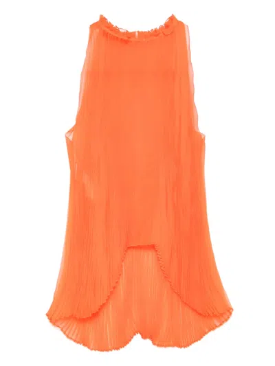 Alberta Ferretti Plissé Top In Orange