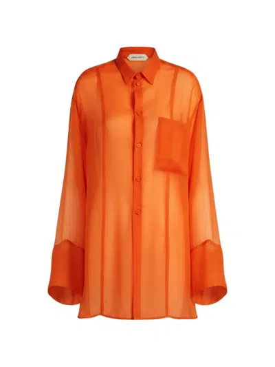 Alberta Ferretti Pocket Blouse In Orange