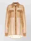 Alberta Ferretti Beige Shirt With Pointed Collar And Patch Pockets In Silk Chiffon Woman