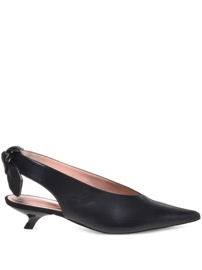 Alberta Ferretti Pointed Leather Slingback With Bow Detail In Black