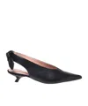 Alberta Ferretti Pointed Leather Slingback With Bow Detail In Black