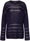 Alberta Ferretti Polished Viscose Ribbon Sweater Round Neck Oversize In Blue