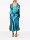 Alberta Ferretti Printed Chiffon Midi Dress In Blue