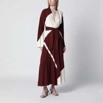 Alberta Ferretti Flowing Midi Dress With Deep V-neckline And Color-block Design In Animal Print