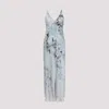 Alberta Ferretti Floral Print Maxi Dress With V-neckline In Gray