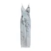 Alberta Ferretti Floral Print Maxi Dress With V-neckline In Blue