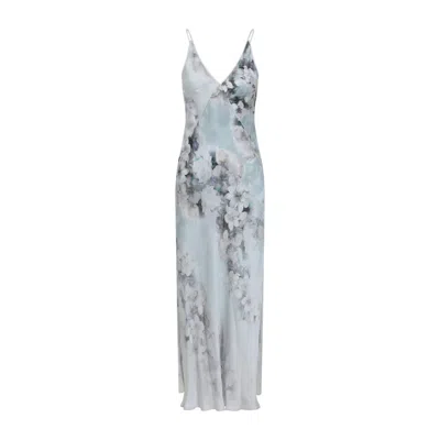 ALBERTA FERRETTI PRINTED LIGHT BLUE VISCOSE EVENING DRESS