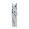 Alberta Ferretti Floral Print Maxi Dress With V-neckline In Gray