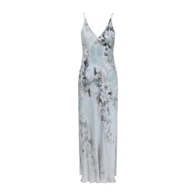 Alberta Ferretti Printed Light Blue Viscose Evening Dress In Gray