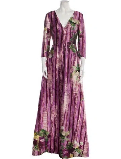 Pre-owned Alberta Ferretti Printed Long Dress In Purple