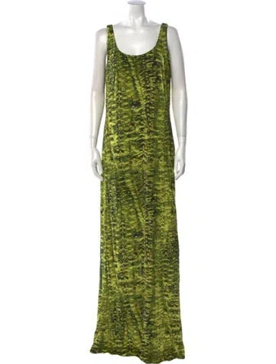 Pre-owned Alberta Ferretti Printed Long Dress W/ Tags In Green