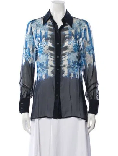 Pre-owned Alberta Ferretti Printed Long Sleeve Button-up Top In Blue