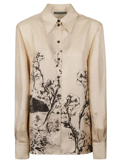 Alberta Ferretti Printed Long-sleeved Shirt In Beige