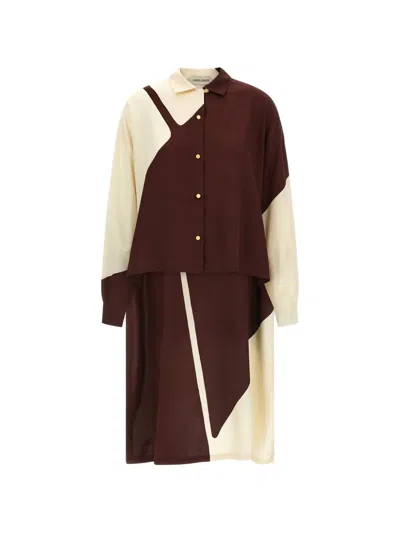 Alberta Ferretti Printed Midi Dress In Brown