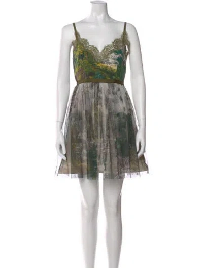 Pre-owned Alberta Ferretti Printed Mini Dress In Green