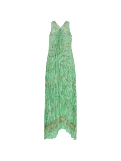 Alberta Ferretti Printed Satin Dress In Green