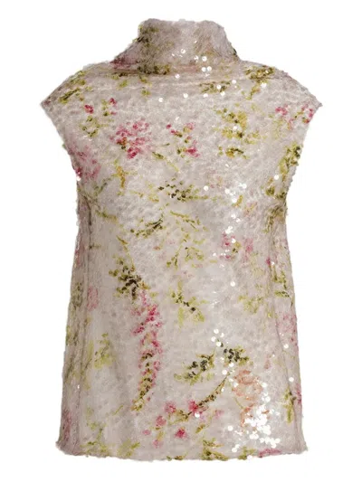 Alberta Ferretti Printed Sequins Shirt In Neutral