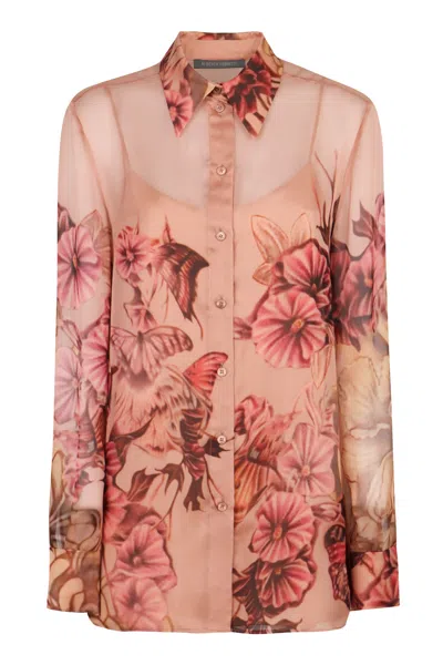 Alberta Ferretti Printed Silk Shirt In Pink