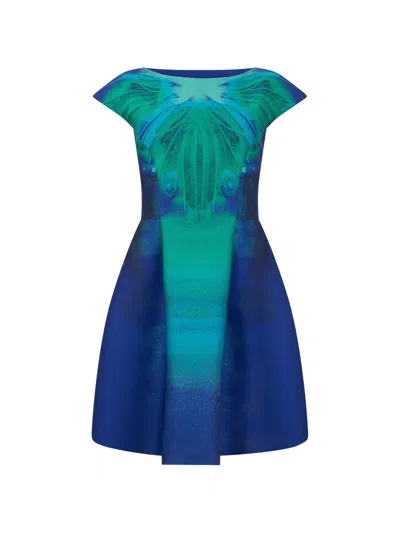 Alberta Ferretti Printed Trapeze Mini Dress In Blue
