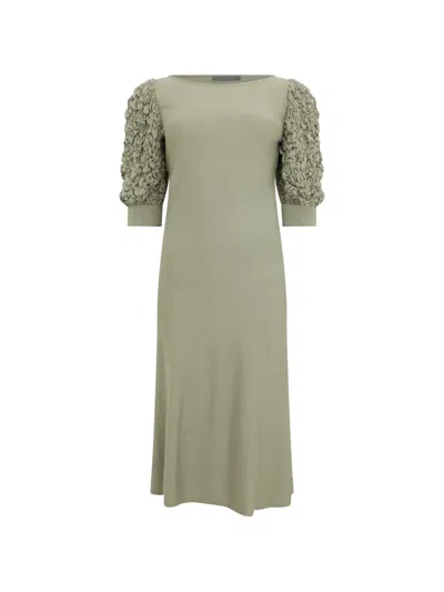 Alberta Ferretti Puff-sleeve Midi Dress In Gray