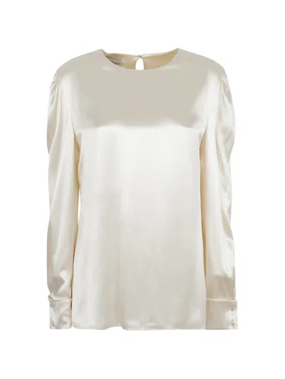 Alberta Ferretti Puff-sleeve Satin Blouse In White