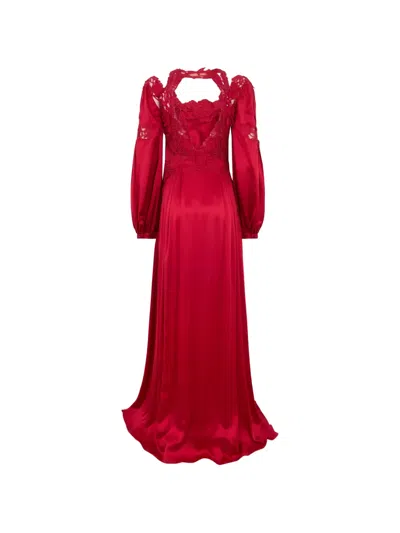 Alberta Ferretti Puff-sleeve Silk Maxi Dress In Red