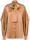 Alberta Ferretti Pussy-bow Satin Blouse In Neutrals