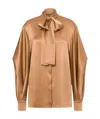Alberta Ferretti Pussy-bow Satin Blouse In Nude