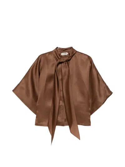 Alberta Ferretti Pussy-bow Batwing-sleeve Blouse In Brown
