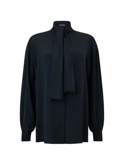 Alberta Ferretti Pussy-bow Long-sleeved Shirt In 黑色