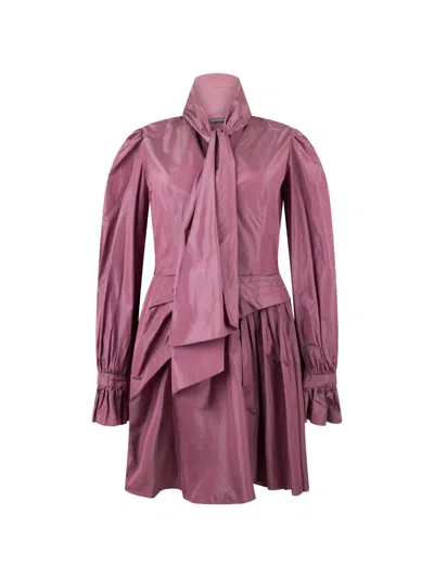 Alberta Ferretti Pussy-bow Ruffled-cuff Mini Dress In Transparent