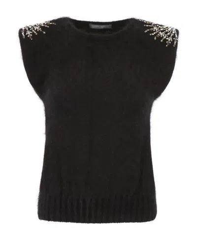 Alberta Ferretti Rabbit Hair Crystal Inlaid Pullover In Black