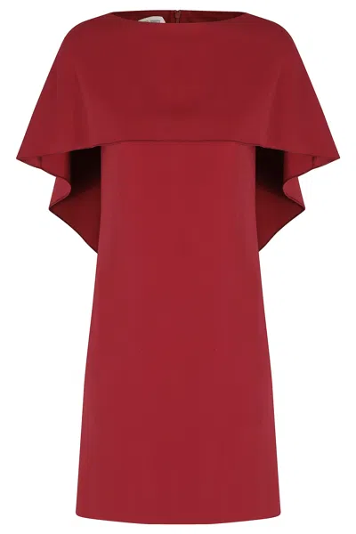 Alberta Ferretti Red Cady Stretch Cape Overlay Viscose Mini Dress In Brown