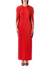 Alberta Ferretti Long Dress With Cape Style Sleeves In Red