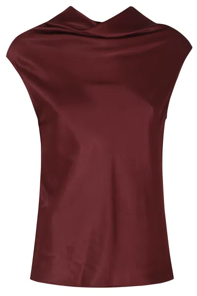 Alberta Ferretti Red Cowl Neck Viscose Top In Burgundy