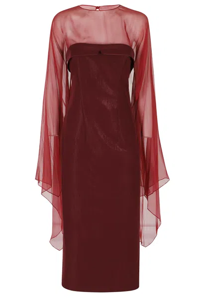 Alberta Ferretti Red Liquid Tailoring Sheer Panel Viscose-blend Midi Dress In Burgundy