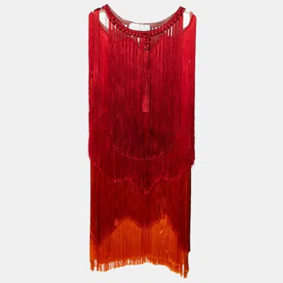 Pre-owned Alberta Ferretti Red Ombre Fringed Silk Mini Dress S