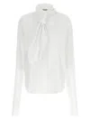 Alberta Ferretti Long Sleeve Collarless Shirt With Scarf Detail In White
